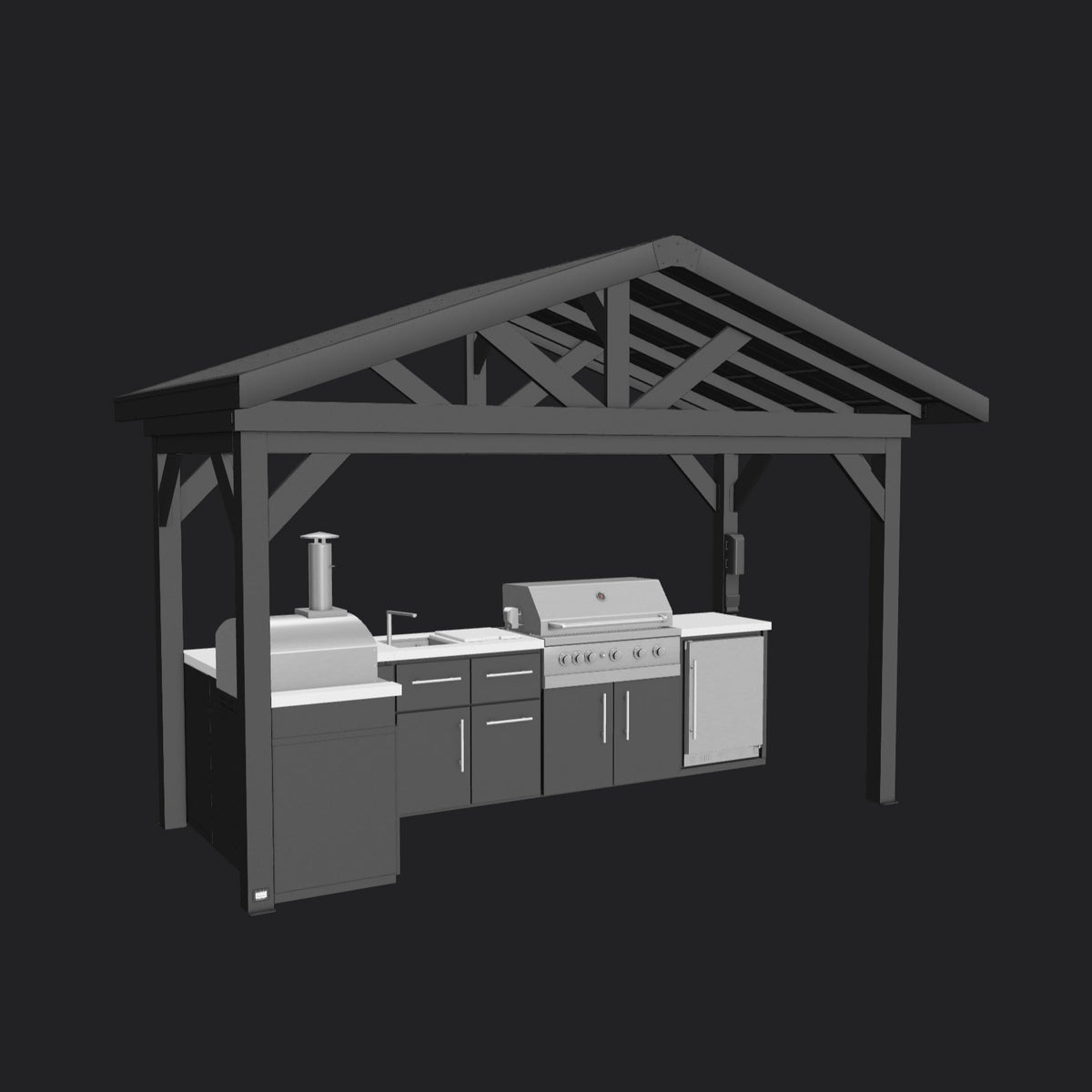 Lancaster | L-Shape Outdoor Kitchen with Built-In Griddle & Pizza Oven