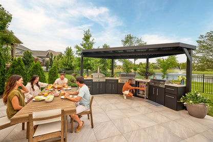 Edgemont Cove | Curved Outdoor Kitchen with Built-In Grill, Griddle & Pizza Oven