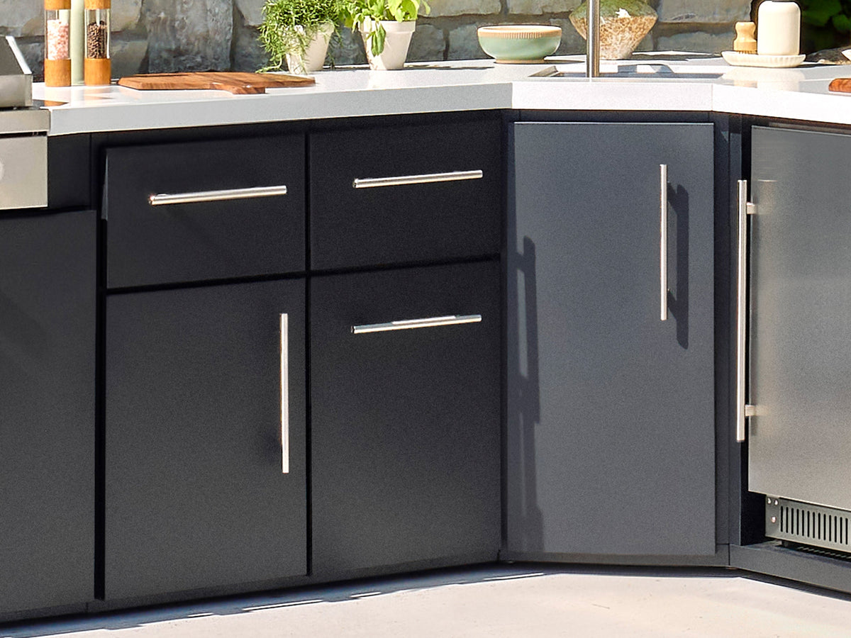 Emory | Corner Outdoor Kitchen Island with Built-In Griddle & Pizza Oven