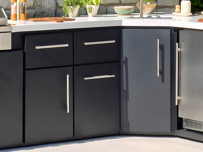 Emory | Corner Outdoor Kitchen Island with Built-In Griddle & Pizza Oven