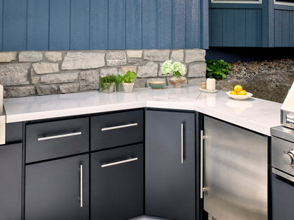 Emory | Corner Outdoor Kitchen Island with Built-In Griddle & Pizza Oven
