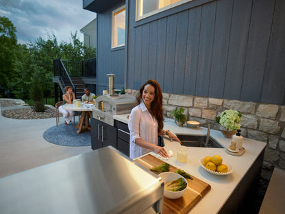 Emory | Corner Outdoor Kitchen Island with Built-In Griddle & Pizza Oven