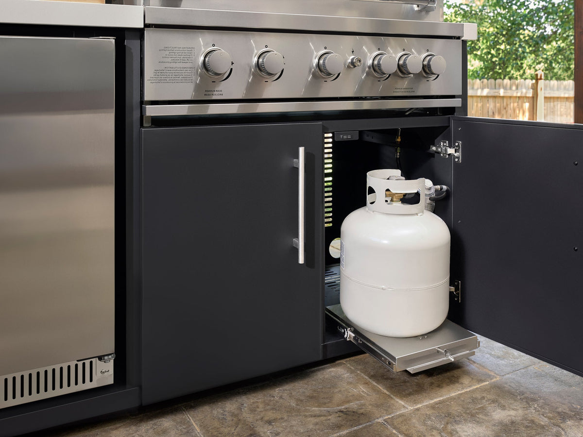 Emory | Corner Outdoor Kitchen Island with Built-In Griddle & Pizza Oven