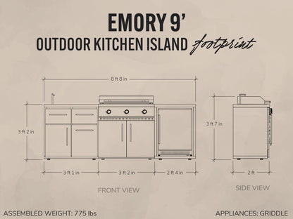 Emory | 9-Foot Outdoor Kitchen Island with Built-In Griddle