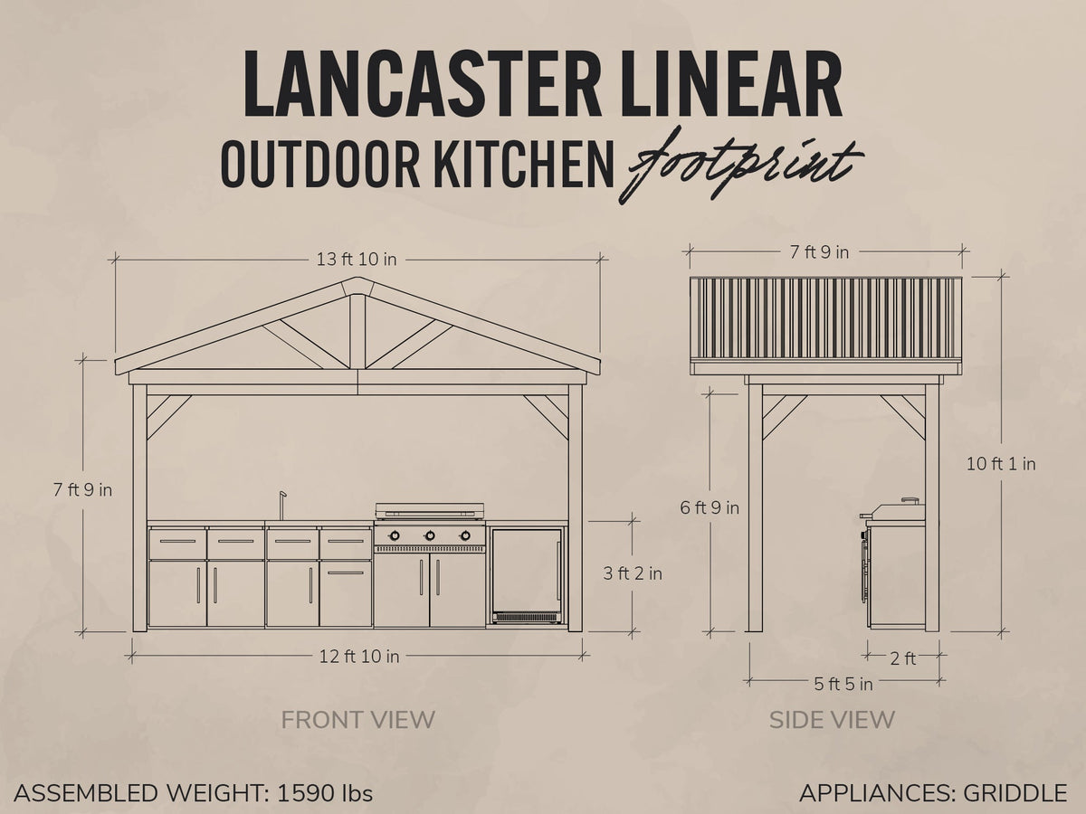 Lancaster | Covered Linear Outdoor Kitchen with Built-In Griddle