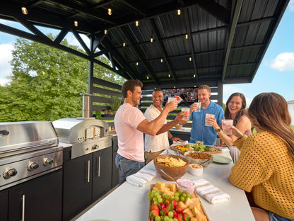 Langston | Covered Walk-In Outdoor Kitchen with Built-In Griddle & Pizza Oven