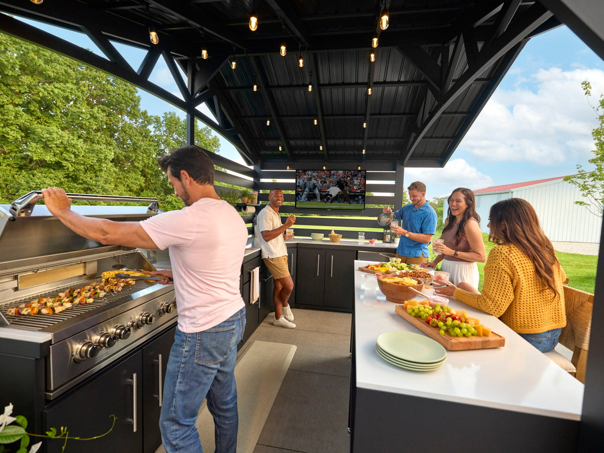 Langston | Covered Walk-In Outdoor Kitchen with Built-In Griddle & Pizza Oven
