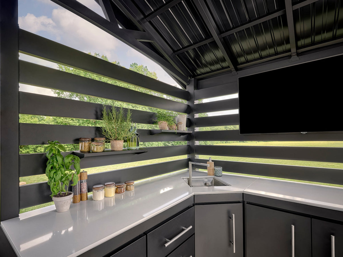 Langston | Covered Walk-In Outdoor Kitchen with Built-In Grill & Griddle