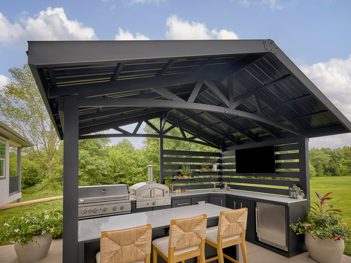 Langston | Covered Walk-In Outdoor Kitchen with Built-In Grill & Griddle
