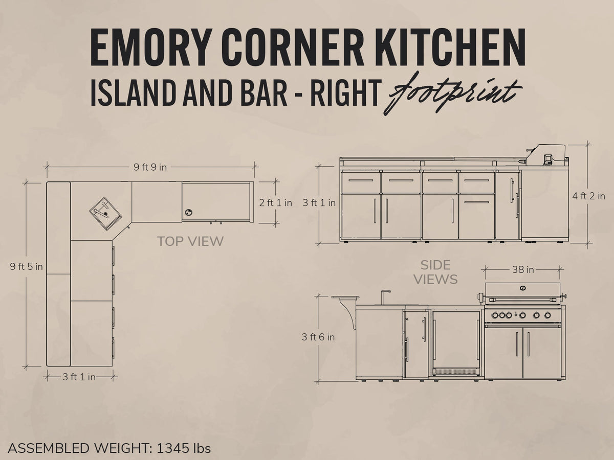 Emory | Corner Outdoor Kitchen Island with Bar Seating & Built-In Grill – Right