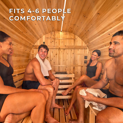 Paxton Outdoor Barrel Sauna with Porch – 4-6 Person