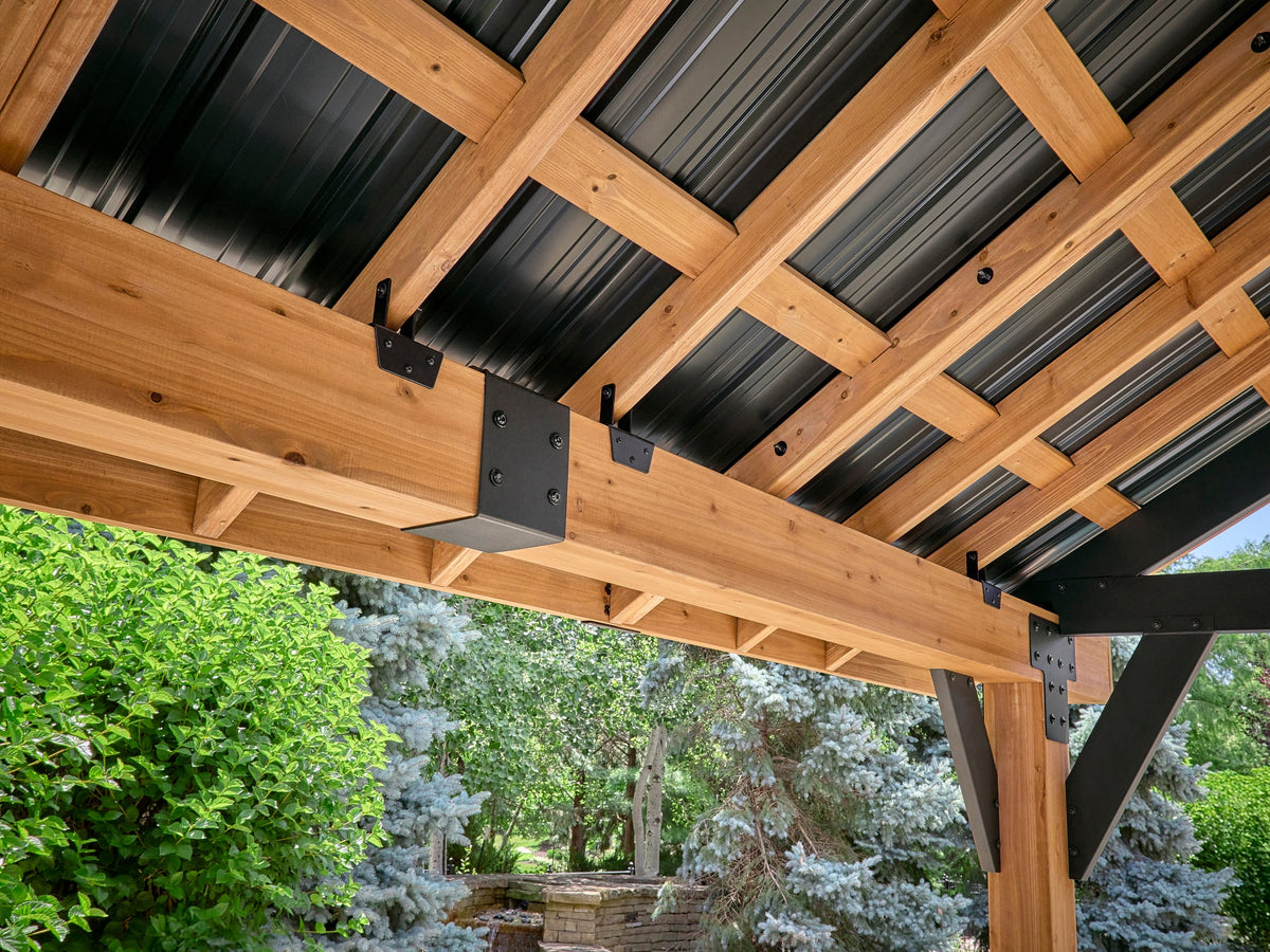 Lodge | 14x12 Cedar and Steel Gazebo with Steel Roof